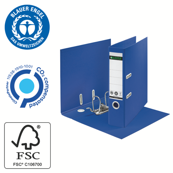 Archivador De Palanca 180° Leitz Recycle, Co2 Compensado Azul
