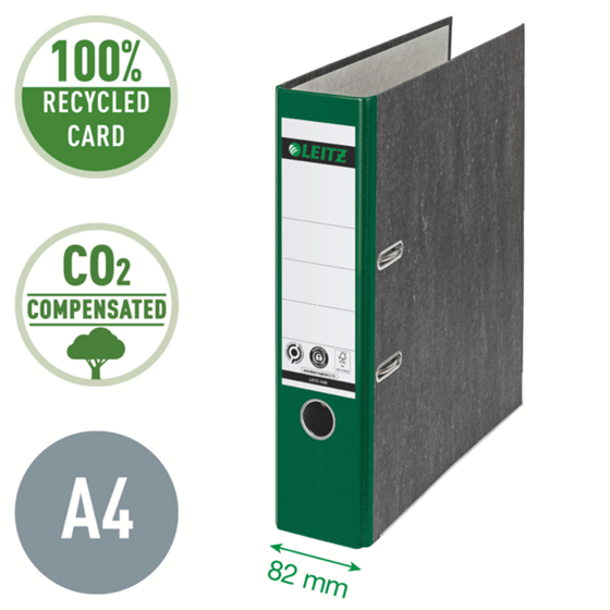 Archivador De Palanca Clásico Jaspeado 180º Leitz, Co2 Compensado, 100% Cartón Reciclado Verde A4 Lomo: 80 Mm.