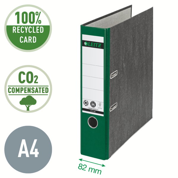 Archivador De Palanca Clásico Jaspeado 180º Leitz, Co2 Compensado, 100% Cartón Reciclado Verde A4 Lomo: 80 Mm.