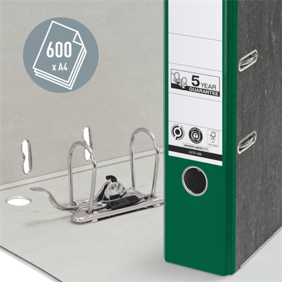 Archivador De Palanca Clásico Jaspeado 180º Leitz, Co2 Compensado, 100% Cartón Reciclado Verde A4 Lomo: 80 Mm.