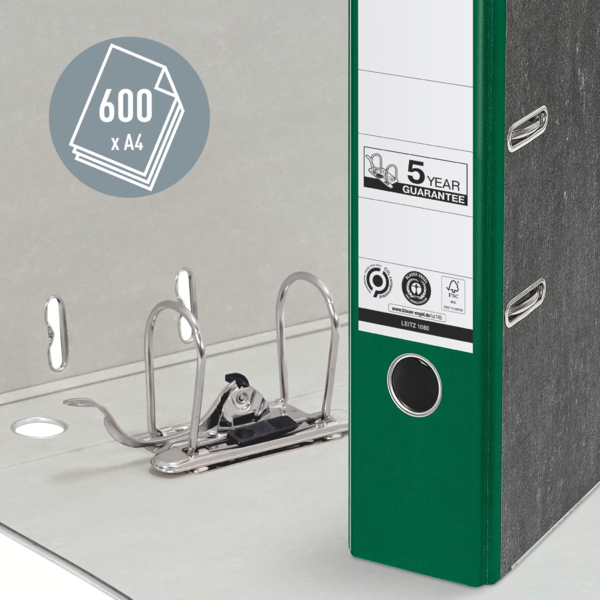 Archivador De Palanca Clásico Jaspeado 180º Leitz, Co2 Compensado, 100% Cartón Reciclado Verde A4 Lomo: 80 Mm.