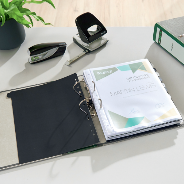 Archivador De Palanca Clásico Jaspeado 180º Leitz, Co2 Compensado, 100% Cartón Reciclado Verde A4 Lomo: 80 Mm.