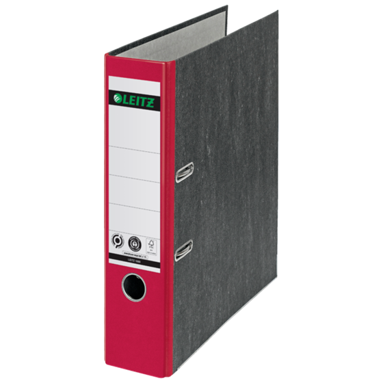 Archivador De Palanca Clásico Jaspeado 180º Leitz, Co2 Compensado, 100% Cartón Reciclado Rojo A4 Lomo: 80 Mm.
