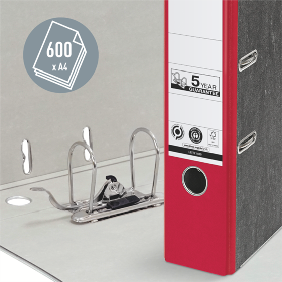 Archivador De Palanca Clásico Jaspeado 180º Leitz, Co2 Compensado, 100% Cartón Reciclado Rojo A4 Lomo: 80 Mm.