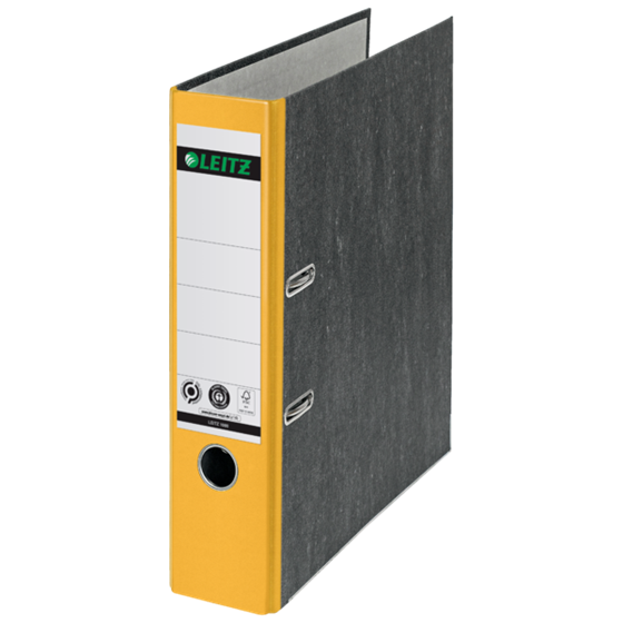 Archivador De Palanca Clásico Jaspeado 180º Leitz, Co2 Compensado, 100% Cartón Reciclado Amarillo A4 Lomo: 80 Mm.