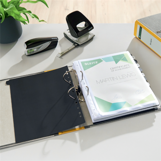 Archivador De Palanca Clásico Jaspeado 180º Leitz, Co2 Compensado, 100% Cartón Reciclado Amarillo A4 Lomo: 80 Mm.