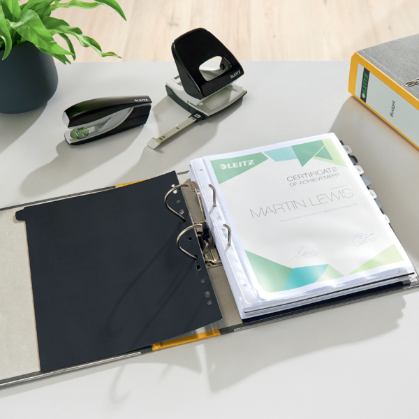 Archivador De Palanca Clásico Jaspeado 180º Leitz, Co2 Compensado, 100% Cartón Reciclado Amarillo A4 Lomo: 80 Mm.