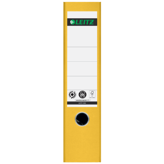 Archivador De Palanca Clásico Jaspeado 180º Leitz, Co2 Compensado, 100% Cartón Reciclado Amarillo A4 Lomo: 80 Mm.