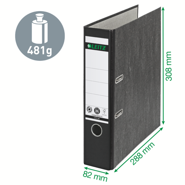 Archivador De Palanca Clásico Jaspeado 180º Leitz, Co2 Compensado, 100% Cartón Reciclado Amarillo A4 Lomo: 80 Mm.