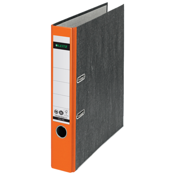Archivador De Palanca Clásico Jaspeado 180º Leitz, Co2 Compensado, 100% Cartón Reciclado Naranja