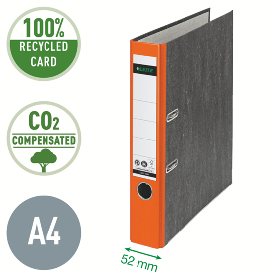 Archivador De Palanca Clásico Jaspeado 180º Leitz, Co2 Compensado, 100% Cartón Reciclado Naranja