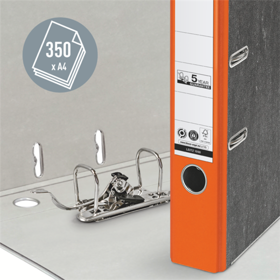 Archivador De Palanca Clásico Jaspeado 180º Leitz, Co2 Compensado, 100% Cartón Reciclado Naranja