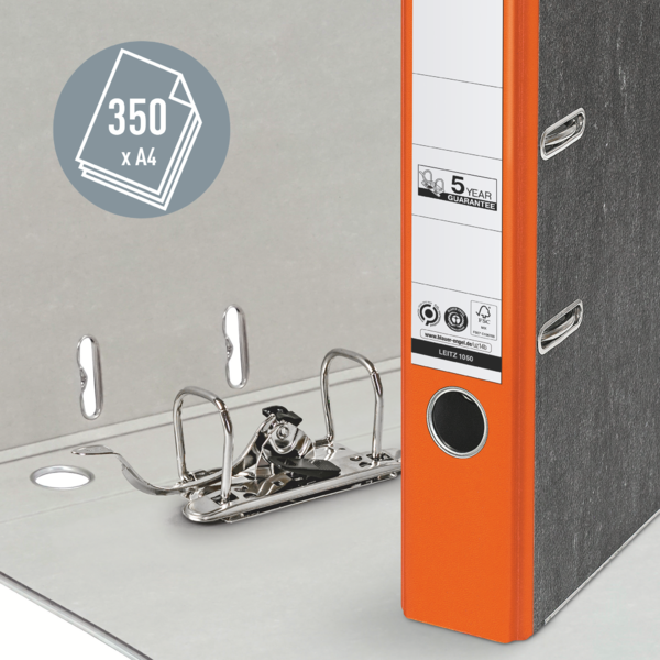 Archivador De Palanca Clásico Jaspeado 180º Leitz, Co2 Compensado, 100% Cartón Reciclado Naranja