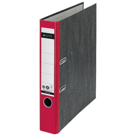 Archivador De Palanca Clásico Jaspeado 180º Leitz, Co2 Compensado, 100% Cartón Reciclado Rojo