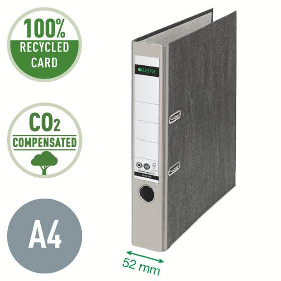 Archivador De Palanca Clásico Jaspeado 180º Leitz, Co2 Compensado, 100% Cartón Reciclado Gris