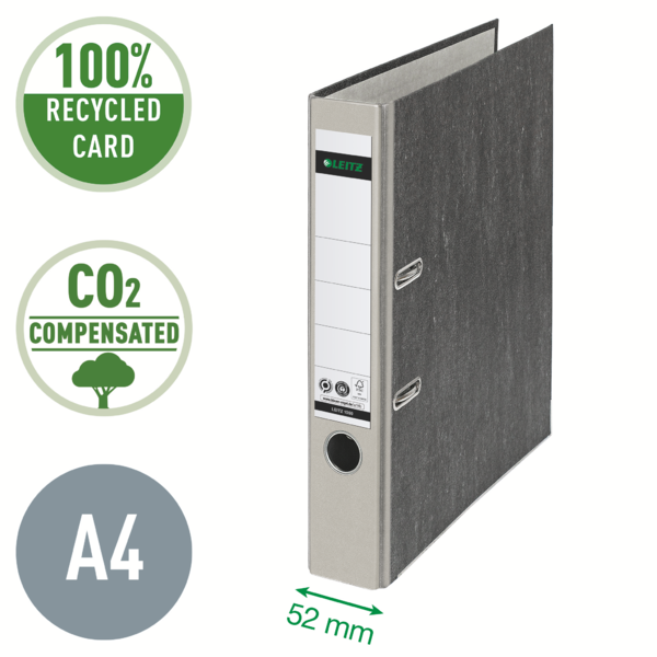 Archivador De Palanca Clásico Jaspeado 180º Leitz, Co2 Compensado, 100% Cartón Reciclado Gris