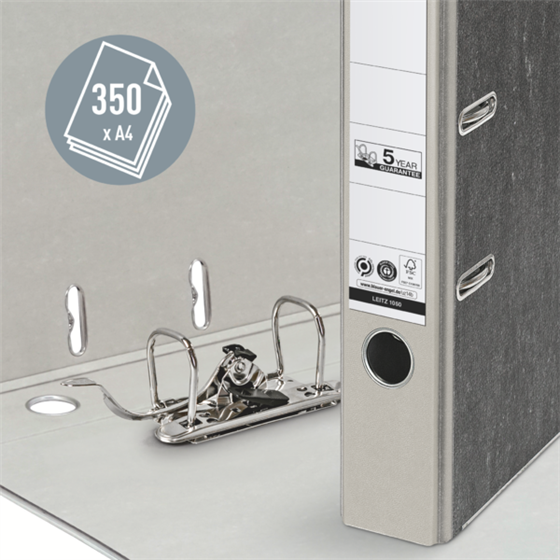 Archivador De Palanca Clásico Jaspeado 180º Leitz, Co2 Compensado, 100% Cartón Reciclado Gris