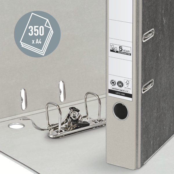 Archivador De Palanca Clásico Jaspeado 180º Leitz, Co2 Compensado, 100% Cartón Reciclado Gris
