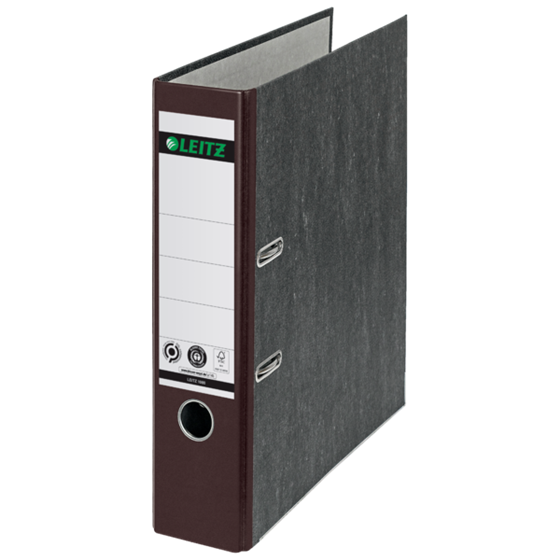 Archivador De Palanca Clásico Jaspeado 180º Leitz, Co2 Compensado, 100% Cartón Reciclado Marrón A4 Lomo: 80 Mm.