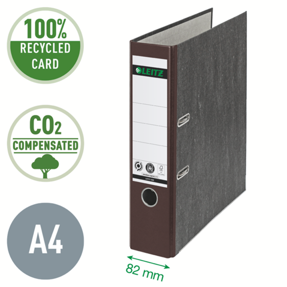 Archivador De Palanca Clásico Jaspeado 180º Leitz, Co2 Compensado, 100% Cartón Reciclado Marrón A4 Lomo: 80 Mm.