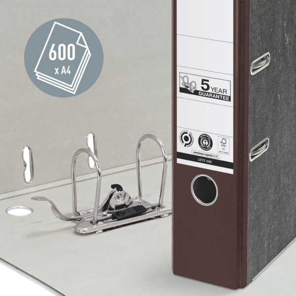 Archivador De Palanca Clásico Jaspeado 180º Leitz, Co2 Compensado, 100% Cartón Reciclado Marrón A4 Lomo: 80 Mm.