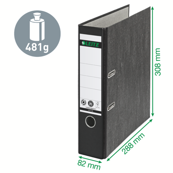 Archivador De Palanca Clásico Jaspeado 180º Leitz, Co2 Compensado, 100% Cartón Reciclado Marrón A4 Lomo: 80 Mm.