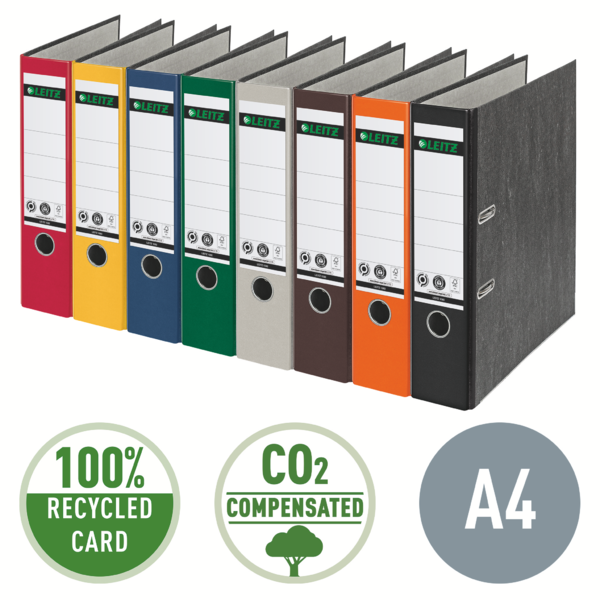 Archivador De Palanca Clásico Jaspeado 180º Leitz, Co2 Compensado, 100% Cartón Reciclado Marrón A4 Lomo: 80 Mm.