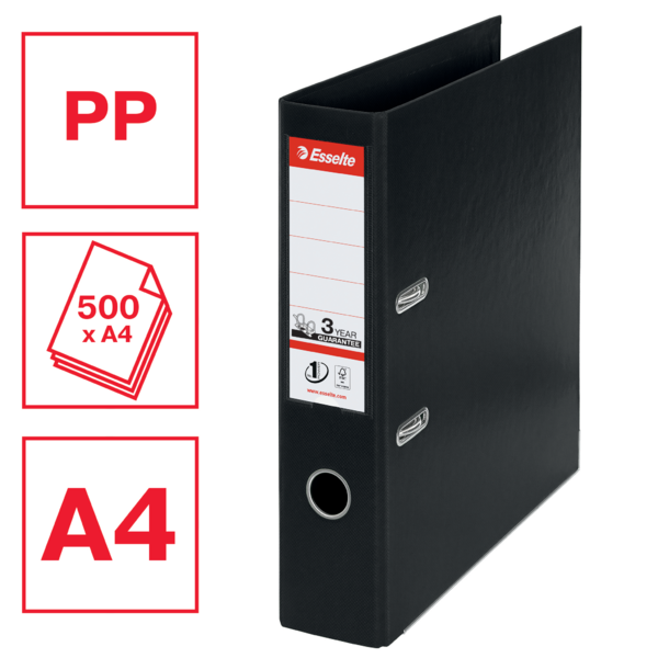 Archivador De Palanca De PP N.º 1 De Esselte Vivida Negro A4 Lomo: 75 Mm.