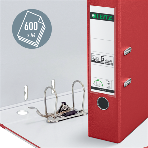 Archivador De Palanca Leitz 180° De Plástico, 90% Cartón Reciclado, 30% Plástico Reciclado Preconsumo Rojo A4 Lomo: 80 Mm.