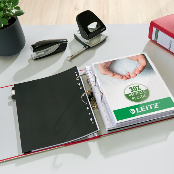 Archivador De Palanca Leitz 180° De Plástico, 90% Cartón Reciclado, 30% Plástico Reciclado Preconsumo Rojo A4 Lomo: 80 Mm.
