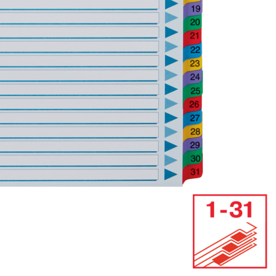 Índices Numéricos De Cartón Mylar Multicolor 1-31 A4