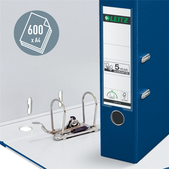 Archivador De Palanca Leitz 180° De Plástico, 90% Cartón Reciclado, 30% Plástico Reciclado Preconsumo Azul A4 Lomo: 80 Mm.