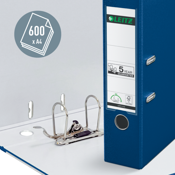 Archivador De Palanca Leitz 180° De Plástico, 90% Cartón Reciclado, 30% Plástico Reciclado Preconsumo Azul A4 Lomo: 80 Mm.