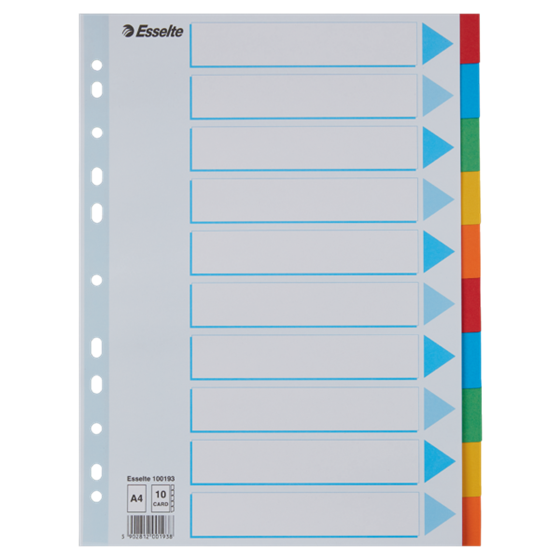 Separadores Cartón Multicolor 10 Pestañas En Blanco A4
