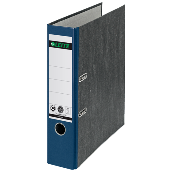 Archivador De Palanca Clásico Jaspeado 180º Leitz, Co2 Compensado, 100% Cartón Reciclado Azul A4 Lomo: 80 Mm.
