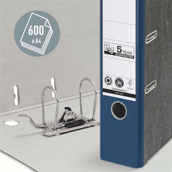 Archivador De Palanca Clásico Jaspeado 180º Leitz, Co2 Compensado, 100% Cartón Reciclado Azul A4 Lomo: 80 Mm.