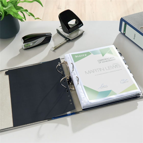 Archivador De Palanca Clásico Jaspeado 180º Leitz, Co2 Compensado, 100% Cartón Reciclado Azul A4 Lomo: 80 Mm.