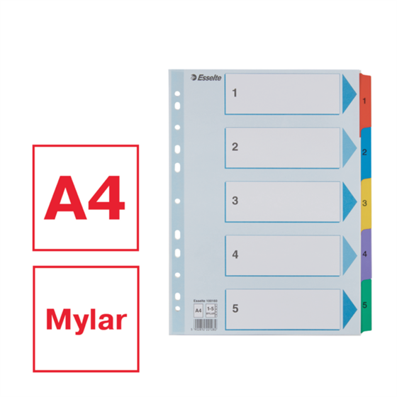 Índice Esselte, De Cartón Con Pestañas Reforzadas Con Mylar, A4 Multicolor 1-5 A4