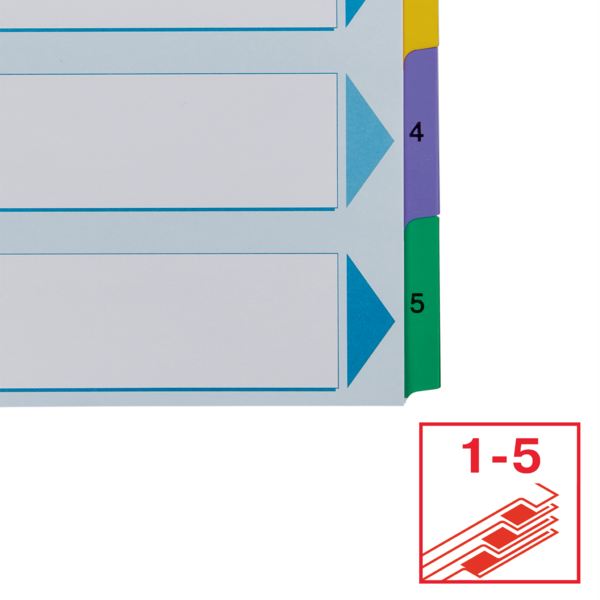 Índice Esselte, De Cartón Con Pestañas Reforzadas Con Mylar, A4 Multicolor 1-5 A4