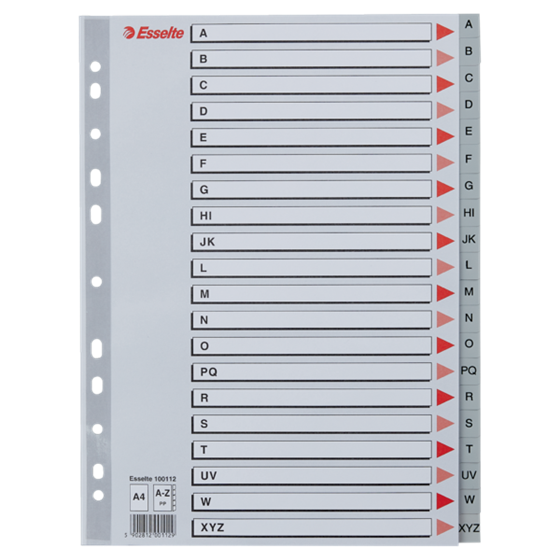 Abecedarios De Plástico Con Carátula Índice Gris A-Z A4