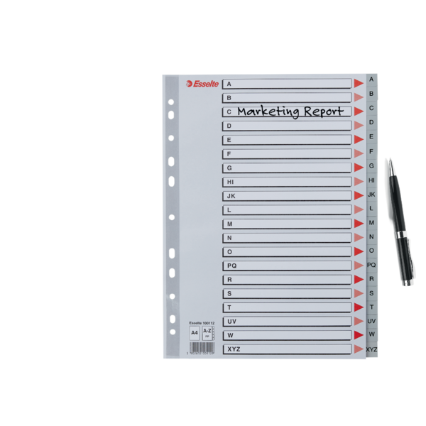 Abecedarios De Plástico Con Carátula Índice Gris A-Z A4