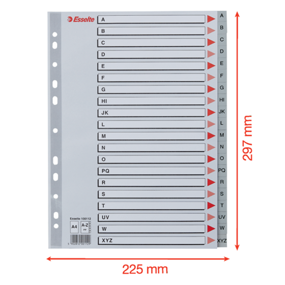 Abecedarios De Plástico Con Carátula Índice Gris A-Z A4