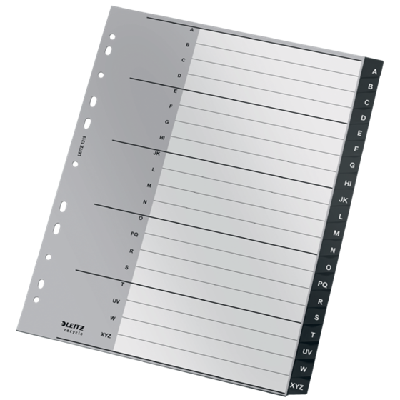 Índice Leitz Recycle, PP, Extra Ancho, Co2 Compensado Negro A-Z A4 Maxi