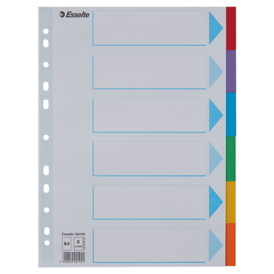 Separadores Cartón Multicolor 6 Pestañas En Blanco A4