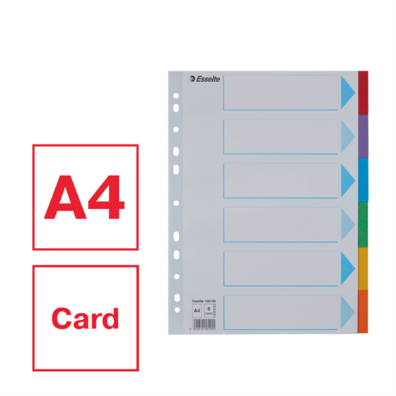 Separadores Cartón Multicolor 6 Pestañas En Blanco A4