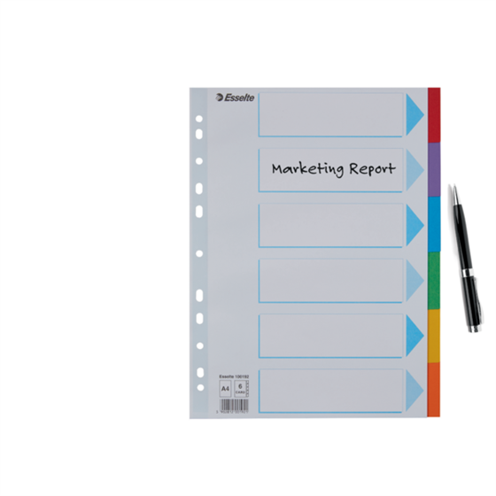 Separadores Cartón Multicolor 6 Pestañas En Blanco A4