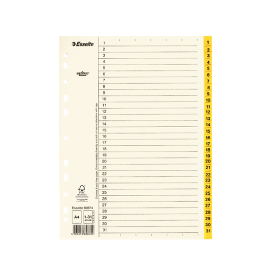 Índices Numéricos De Papel Mylar Amarillo 1-31 A4