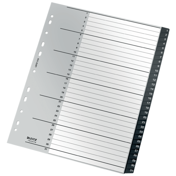 Índice Leitz Recycle, PP, Extra Ancho, Co2 Compensado Negro 1-31 A4 Maxi