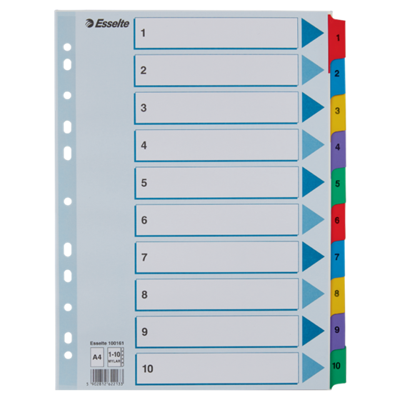 Índice Esselte, De Cartón Con Pestañas Reforzadas Con Mylar, A4 Multicolor 1-10 A4