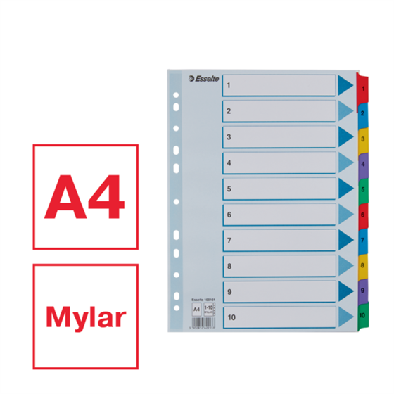 Índice Esselte, De Cartón Con Pestañas Reforzadas Con Mylar, A4 Multicolor 1-10 A4